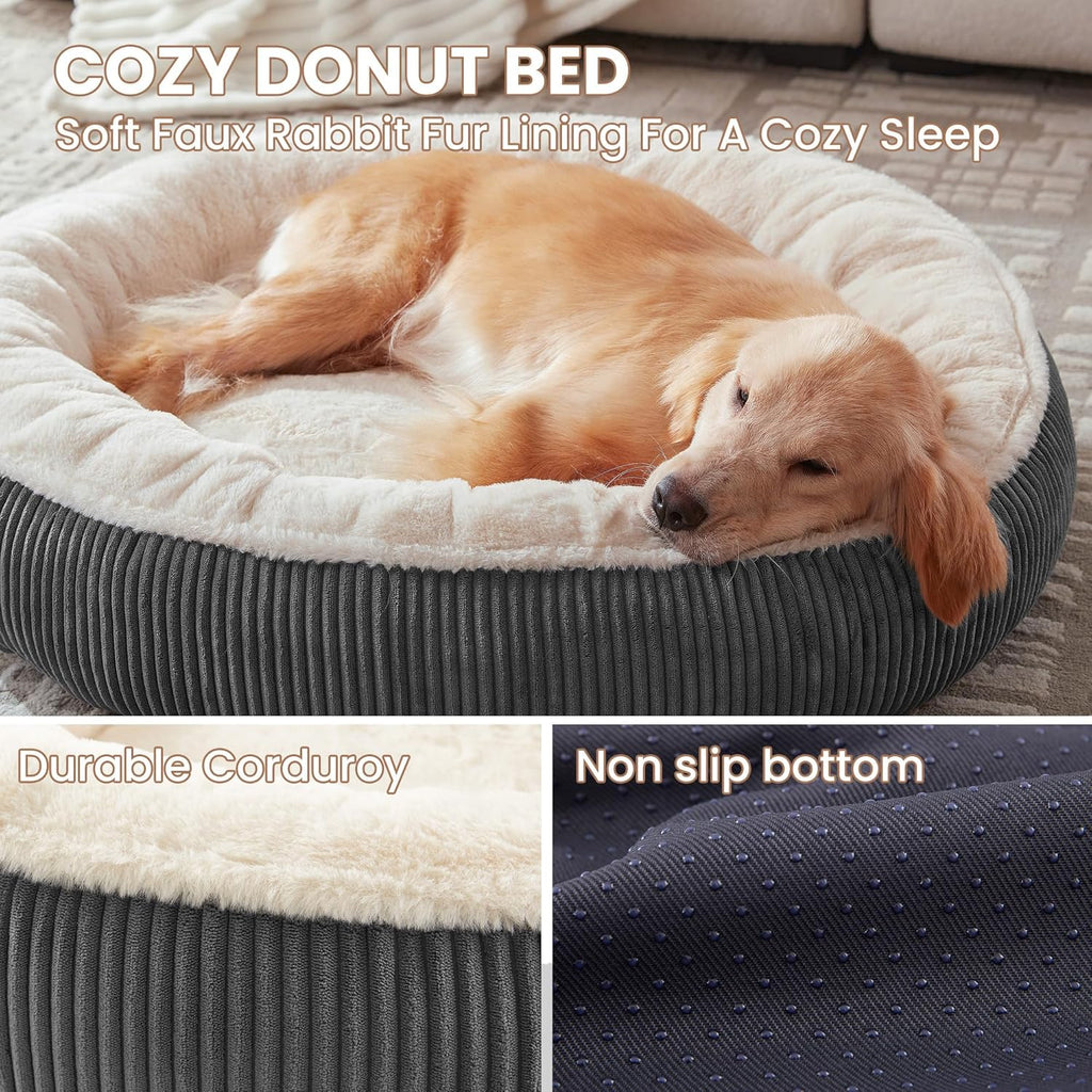 36 inches Donut Dog Bed for Large Dogs - Calming Round Pet Bed with Removable&Washable Cover