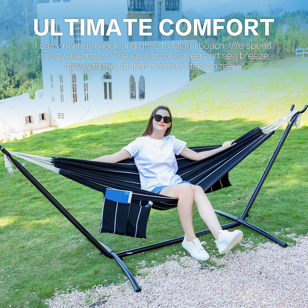 Double Hammocks with Stand for Outside, Portable Space Saving Heavy-Duty Steel Stand for Indoor Outdoor Patio with