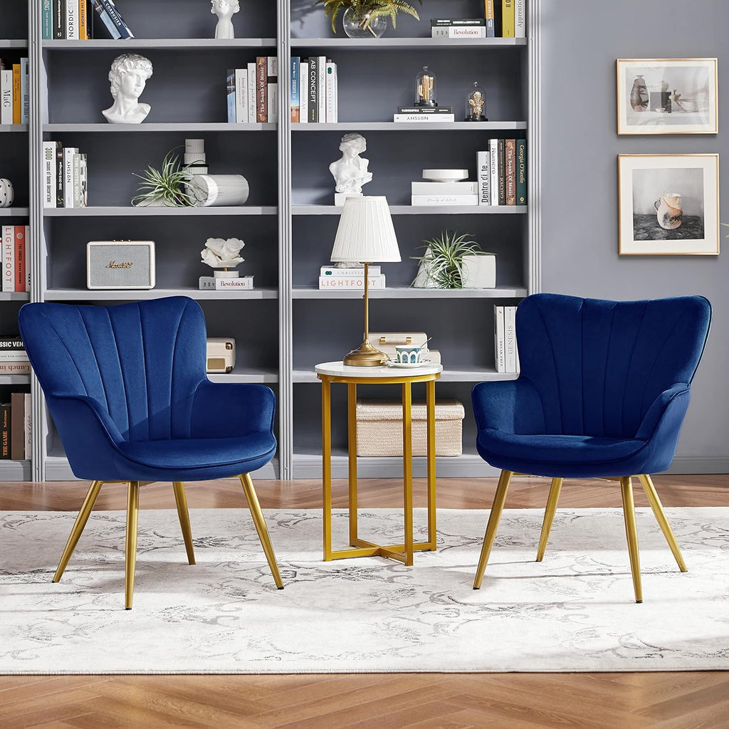 Velvet Accent Chair, Modern Armchair with Wing Side and Metal Legs, Cozy and Soft Padded and High Back /Home
