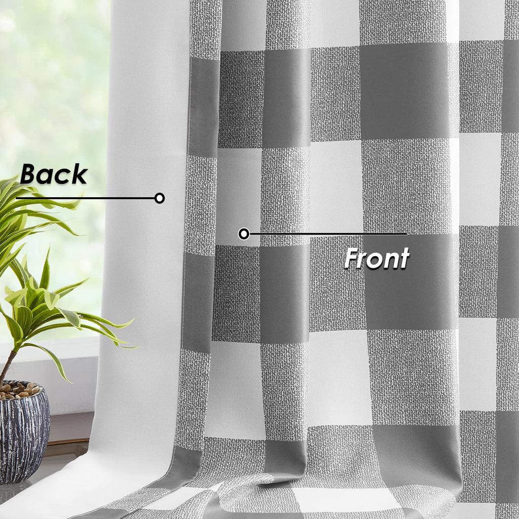 Buffalo Check Plaid Blackout Curtains 63 Inch Length Thermal Insulated Room Darkening Grommet Drapes, Grey, 50 x 63