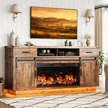 70'' Fireplace TV Stand with 36'' Electric Fireplace, Tall Farmhouse TV Stand for 65/75 Inch TV, Entertainment Center