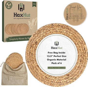 13.5" Woven Placemats, Round Rattan Placemats Set of 6, Natural Wicker Chargers for Dinner Plates, Heat Resistant