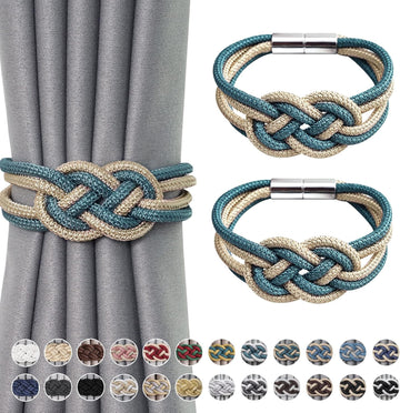 2 Pack Strong Magnetic Curtain Tiebacks Upgrade Nordic Simple Style Drape Tie Backs Double Color Weave Rope Knot