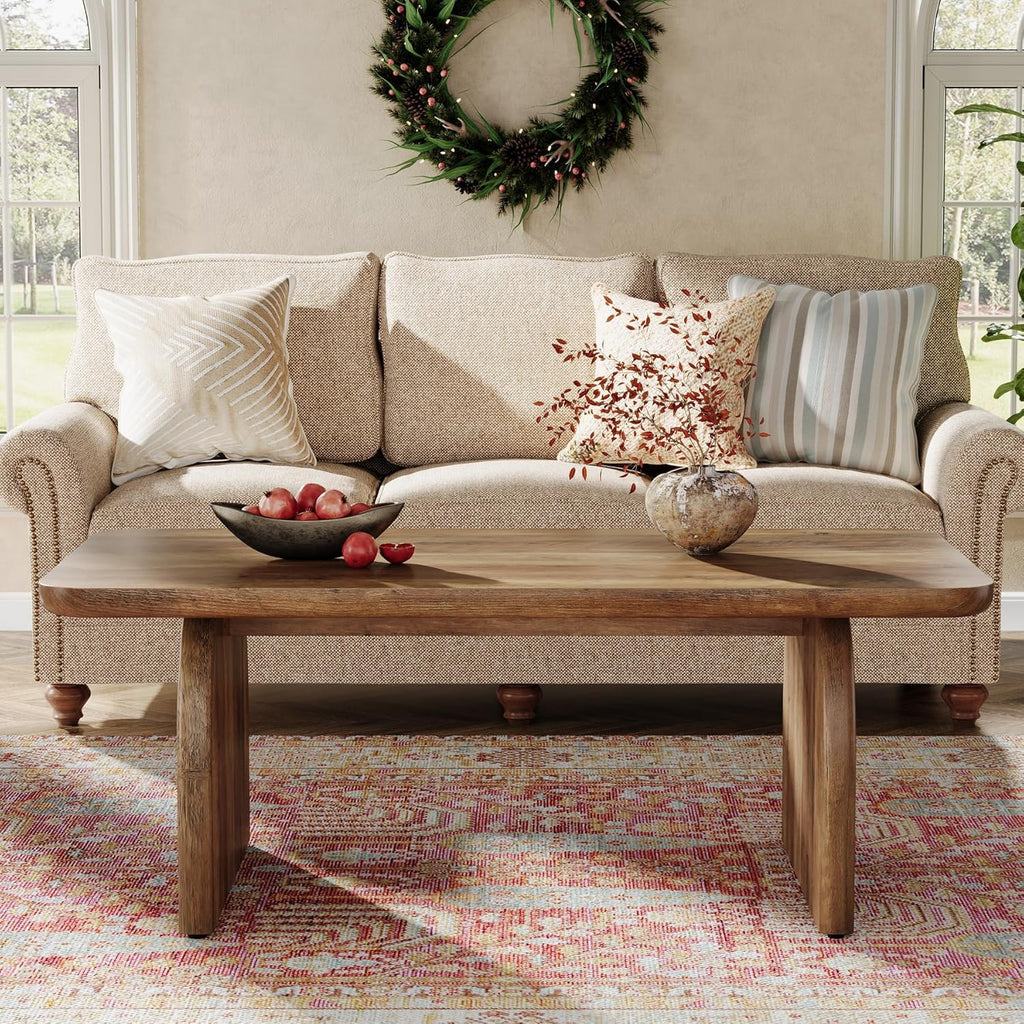 Rectangle Coffee Table, 47-Inch Wood Rectangular Living Room Table