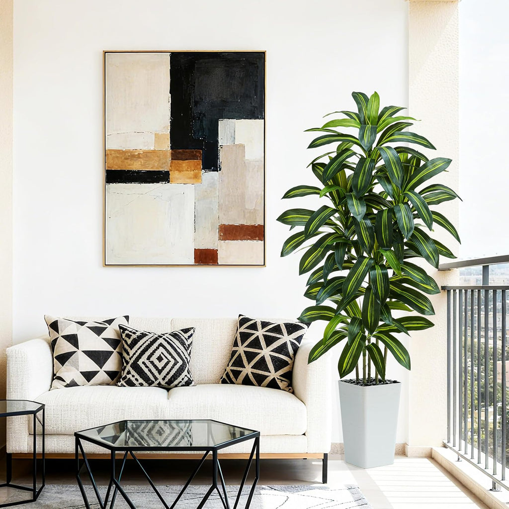 Artificial Dracaena Tree:6FT Faux Silk Tropical Yucca Floor Trees Realistic Fake Green Plant with Natural Wood Trunk