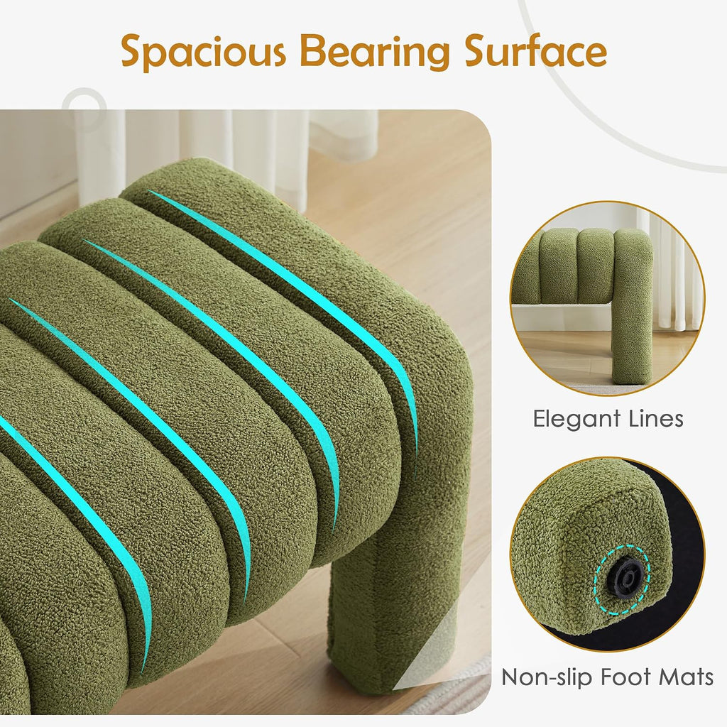 43.3" Dining Room Bench, Green Tufted Upholstered End of Bed Bench, Modern Entryway Ottoman Window Seat with Solid