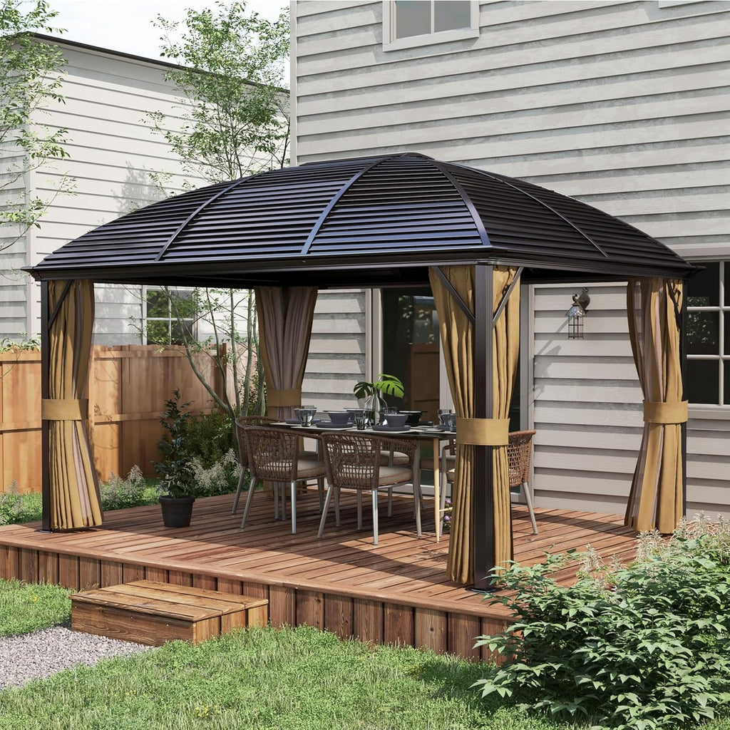 10' x 14' Hardtop Gazebo Canopy with Galvanized Steel Roof, Aluminum Outdoor Pavilion Gazebo with Top Hook, Netting