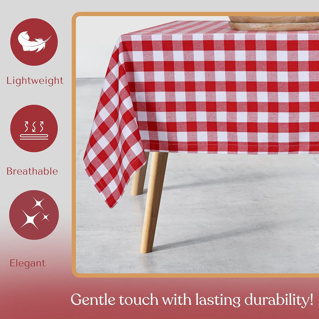 Gingham Checkered Tablecloth 60x102 Inch, 100% Cotton, Classic Check Pattern, Washable Table Cover f