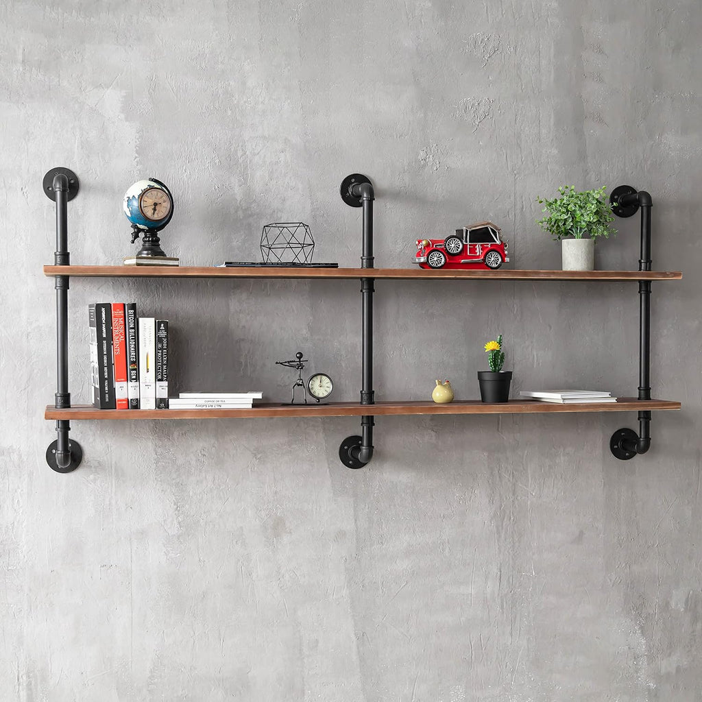 Floating Shelves for Wall Laundry Room Shelves Bookshelf Industrial Pipe Shelving Shelf Real Wood Planks 60 inch