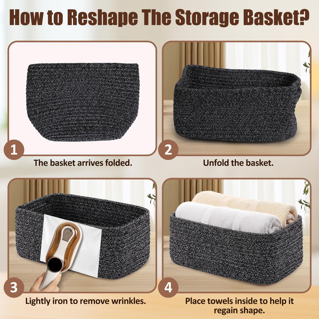 5-Pack Small Woven Rope Storage Baskets, 2 Sizes Organizer Bins