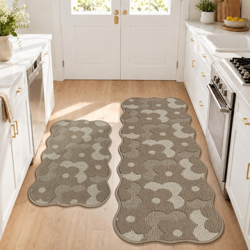 Kitchen Rugs 2PCS Non Slip Kitchen Mats for Floor, Flower/Beige