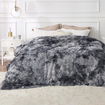 Faux Fur Fluffy Sherpa Fleece King Bed Blanket Grey 108"x90" | Fuzzy Plush, Thick Warm, Fall, Comfort Cozy Soft Home
