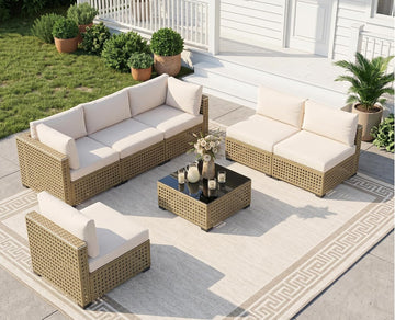 7 Piece Outdoor Patio Furniture Set, Outdoor Sectional Sofa, Wicker Rattan Patio Furniture, Patio Conversation Set