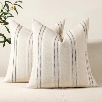 Throw Pillow Covers 20x20 Set of 2 Striped Pillow Covers Textured Linen Decorative Pillows Square Cushion Covers, Grey