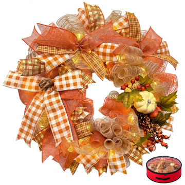 24 Inch Fall Wreaths for Front Door, Pumpkin Autumn Wreath