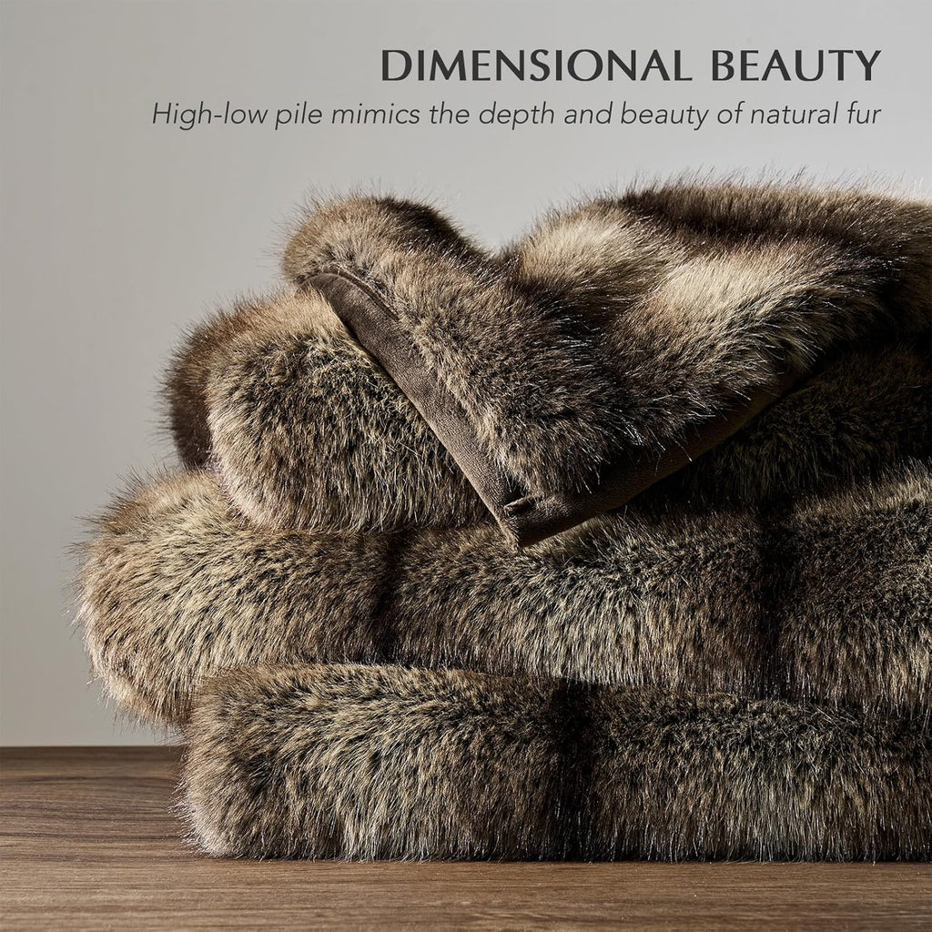 HOME Luxury Faux Fur Throw Blanket, 50"x60", Ombré Sable Brown