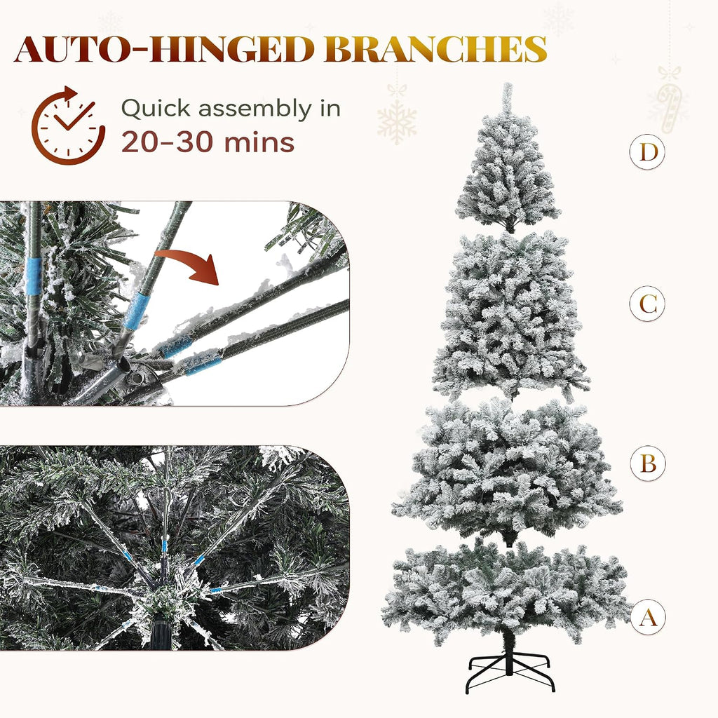 Prelit Snow Flocked Artificial Full Christmas Tree with Remote Control, 4 to 9 ft, Christmas Pine Tree