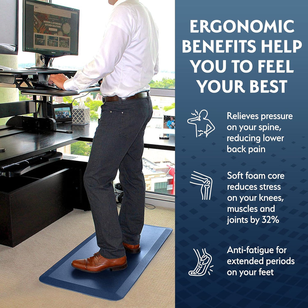 Anti Fatigue Floor Mat - 3/4" Thick Cushioned Kitchen Rug, Standing Desk Mat - Comfort at Home, Office, Garage - Non
