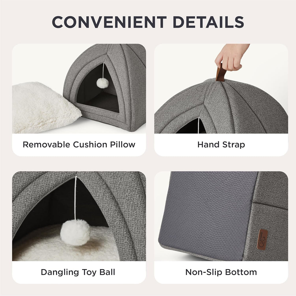Cat Beds for Indoor Cats - 2 in 1 Cat Cave House Tent for Kittens and Small Pets with Removable Washable Cushioned