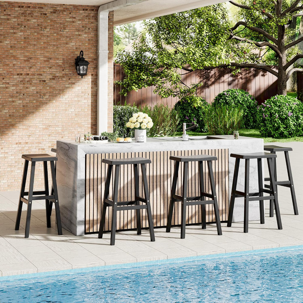 HDPE Weatherproof Bar Stools Set of 2-29 Inch Bar Height Stools with Curved Backrest, UV Resistant