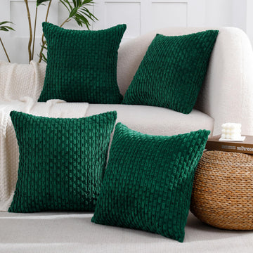 Christmas Couch Decorative Throw Pillow Covers Corduroy 18x18 Set of 4 Dark Green Home Living Room Neutral Rustic