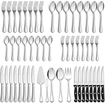 77-Piece Silverware Flatware Set for 12, Plus Steak Knives and Serving Utensils, Stainless Steel Flatware Cutlery Set