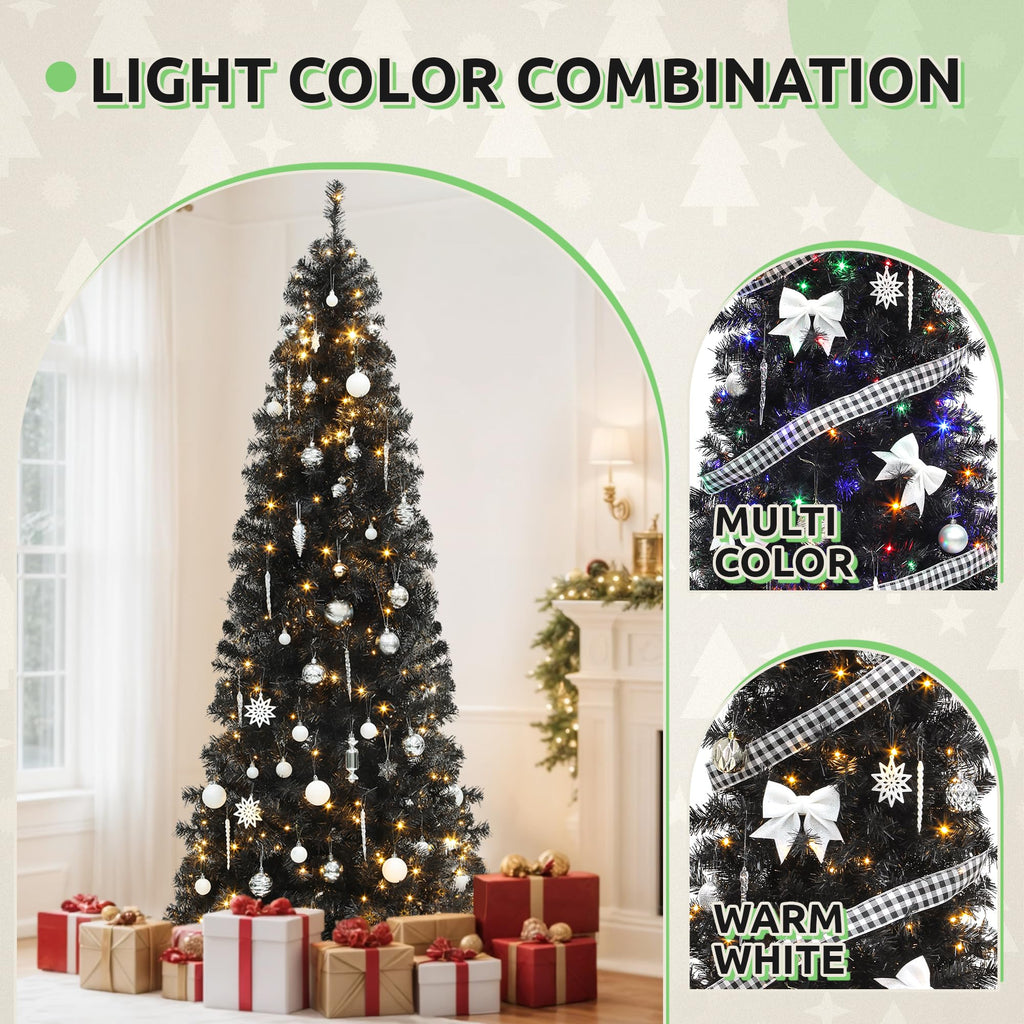6 FT Prelit Black Pencil Christmas Tree with Remote