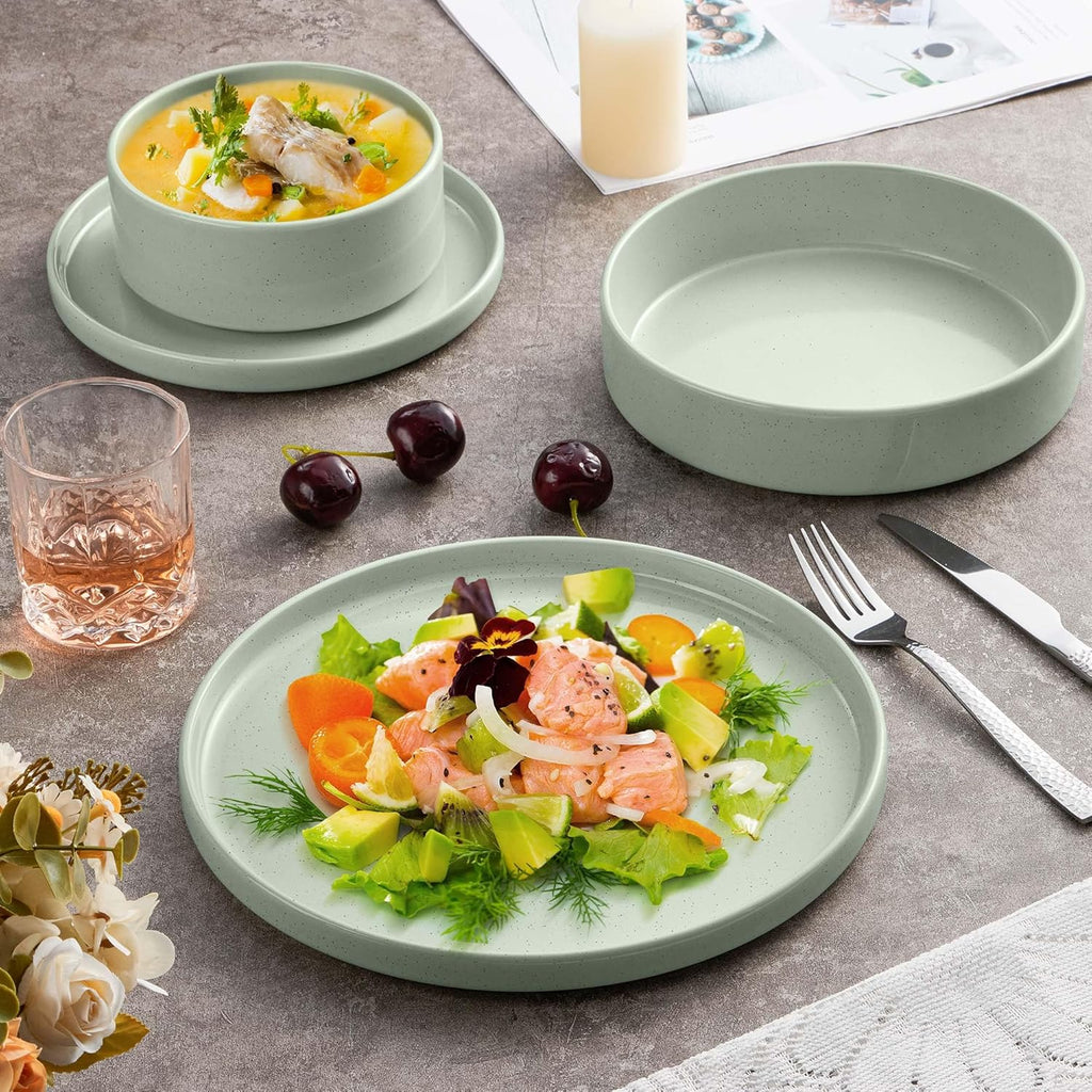 8 Piece Plates and Bowls Set, Kitchen Dinnerware Sets with Pasta Bowls, Dinner Ware Dishes Service for 2