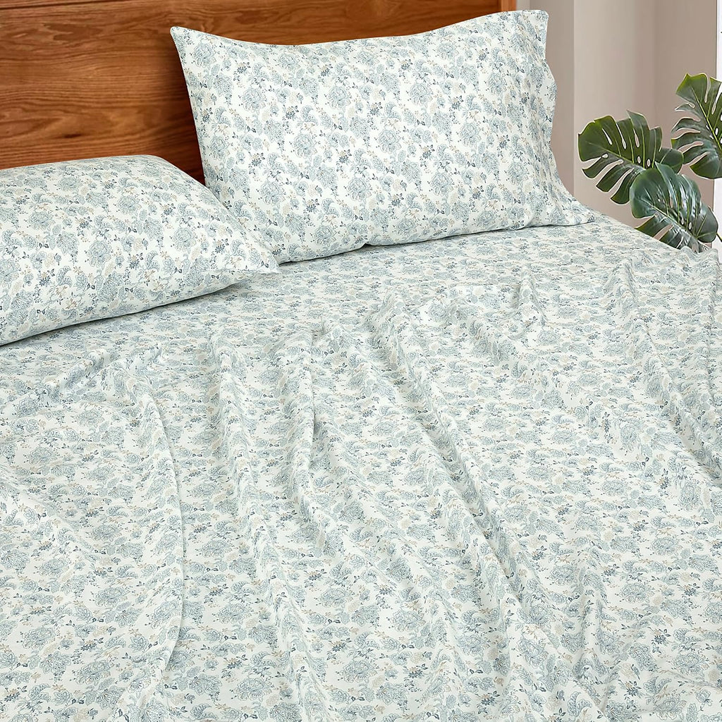 300 Thread Count 100% Long Staple Combed Cotton Sheet Set - 4 Piece Bed Sheets - 1 Fitted, 1 Flat & 2 Pillow
