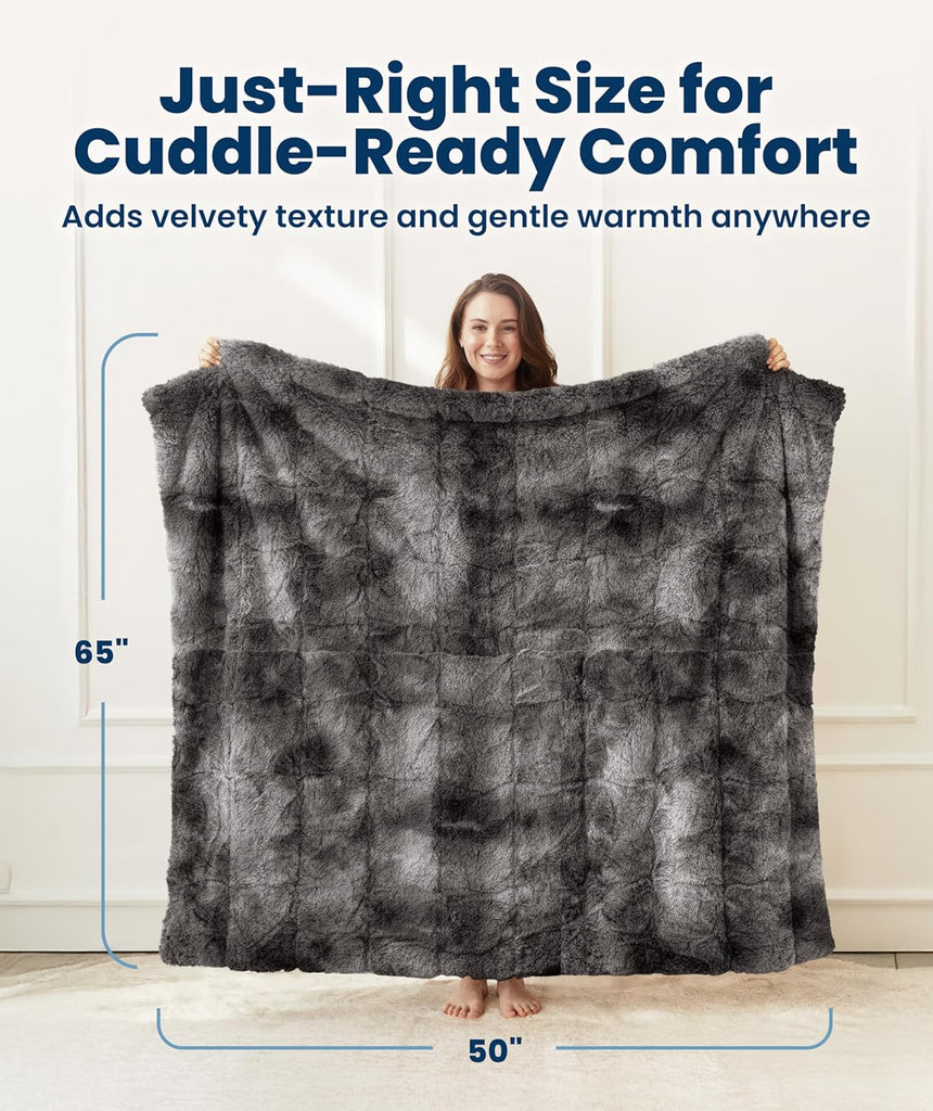 Soft & Comfortable Gray Faux Fur Throw Blanket, Plush Fuzzy Cover