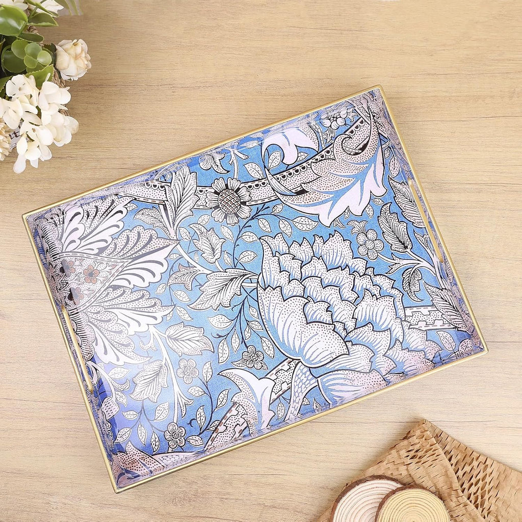 Rectangle Serving Tray with Handles, Coffee Table Tray for Ottoman, Living Room, Outdoor Tray for Patio Entertaining