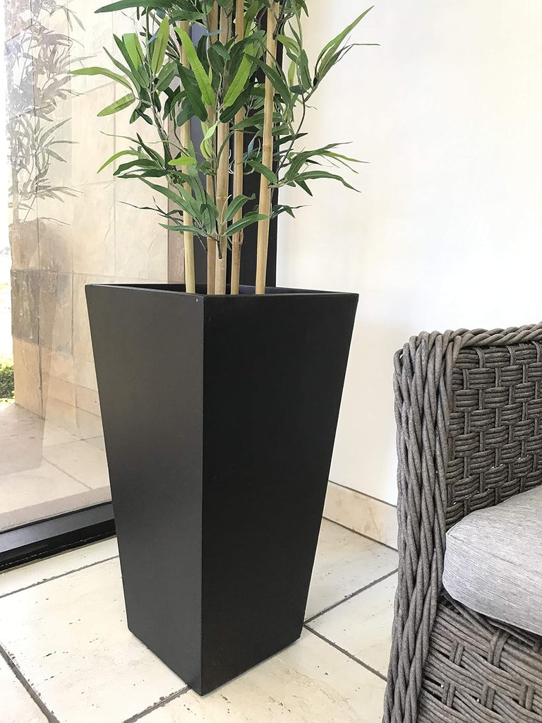 28 Inch Tall Tapered Concrete Planter, Modern Style Large Plant Pot with Drainage Hole and Rubber Plug , Backyard