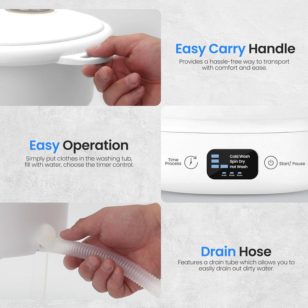 Mini Portable Washing Machine, Foldable Compact Washer for Dorms, Travel, Apartments and Camping, Semi-Automatic