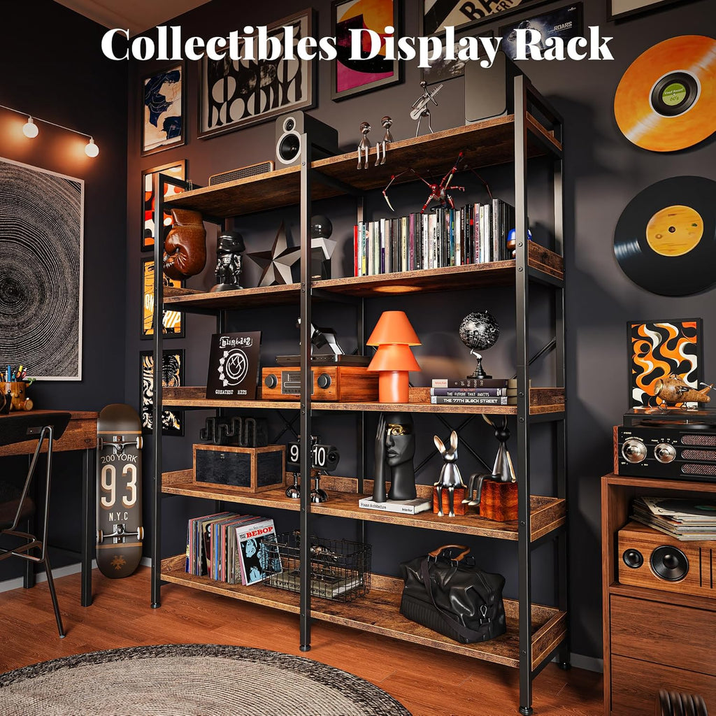 5 Tier Bookshelf, Display Bookshelf with 10 Open Shelves and Raised Baffle