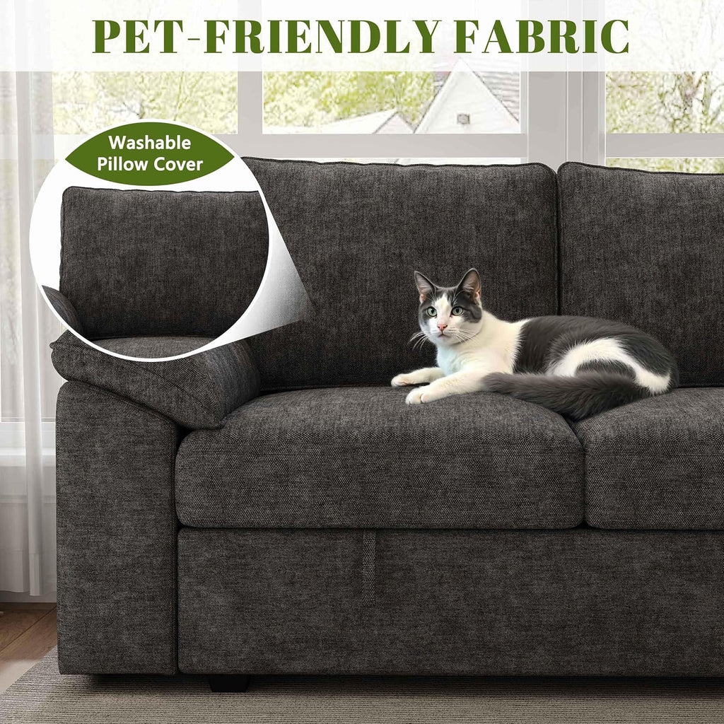 108 Inch Sectional Sleeper Sofa with Pull Out Bed, U Shaped 7 Seat Modular Sectional Sofa with Storage