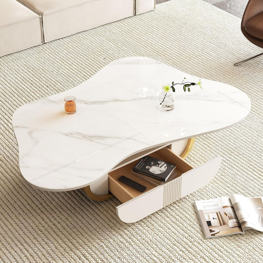 Modern Cloud Coffee Table Luxury Sintered Stone Top Coffee Table with Sculptural Geometric Stainless Steel Base and St