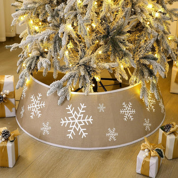 28 Inch Christmas Burlap Tree Collar Snowflake Farmhouse Skirt