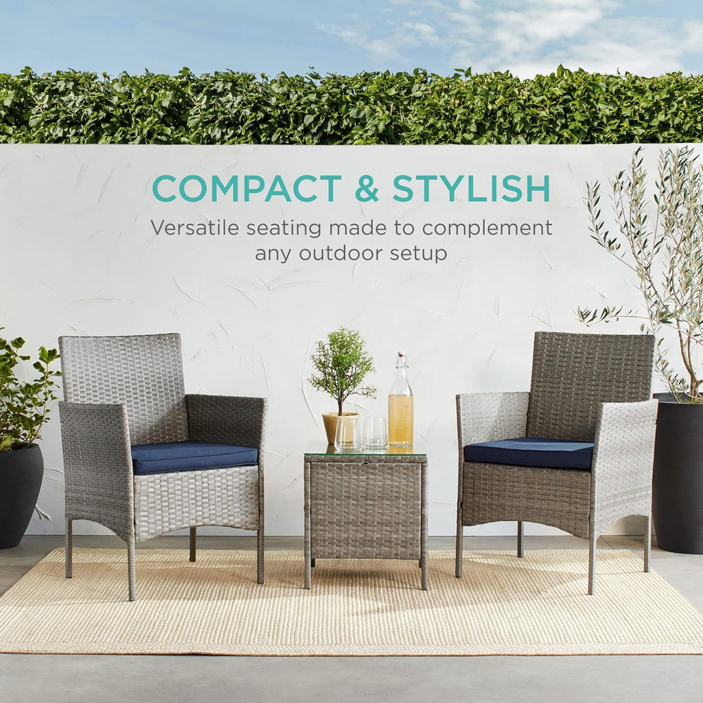 Best Choice Products 3-Piece Outdoor Wicker Conversation Bistro Set