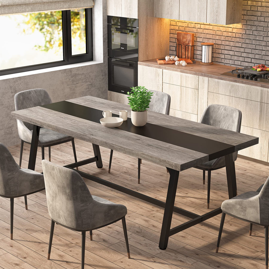Dining Table for 8 People, 70.87-inch Rectangular Wood Kitchen Table with Strong Metal Frame, Industrial Large Long