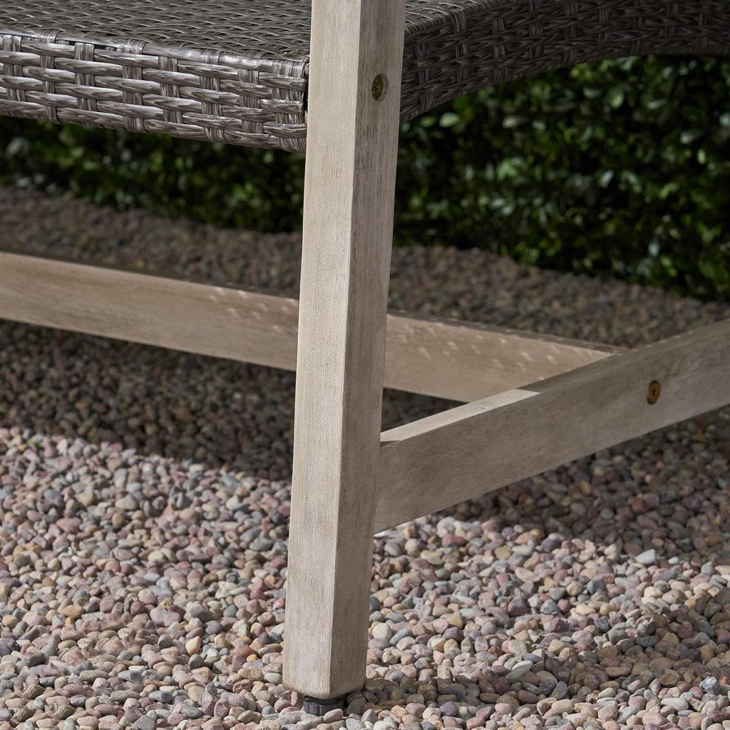 Marcia Outdoor Wood and Wicker Sofa, Light Gray Finish with Mix Black Wicker,Mixed Black, Light Gray Wash