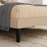 Queen Button Tufted/Fabric Upholstered Bed Frame with Adjustable Headboard/Wood Slat Support/Mattress Foundation/Beige