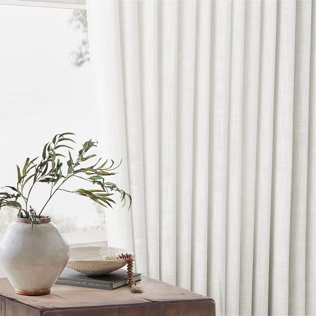 Beige White Linen Curtains Pinch Pleated 84 Inches Long 2 Panels