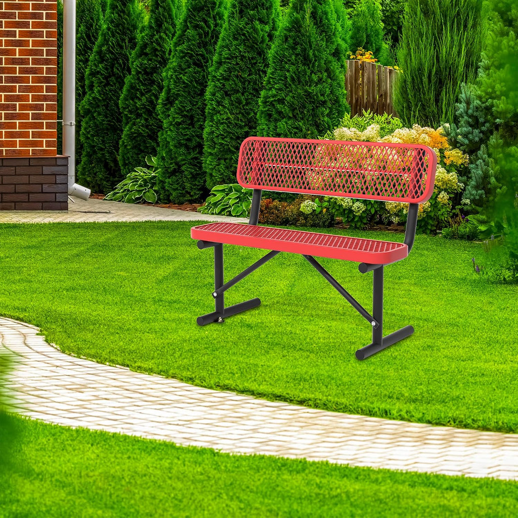 4FT Heavy Duty Metal Park Bench for Outside, Thermoplastic-Coated Weatherproof Outdoor Bench with Backrest & Portable