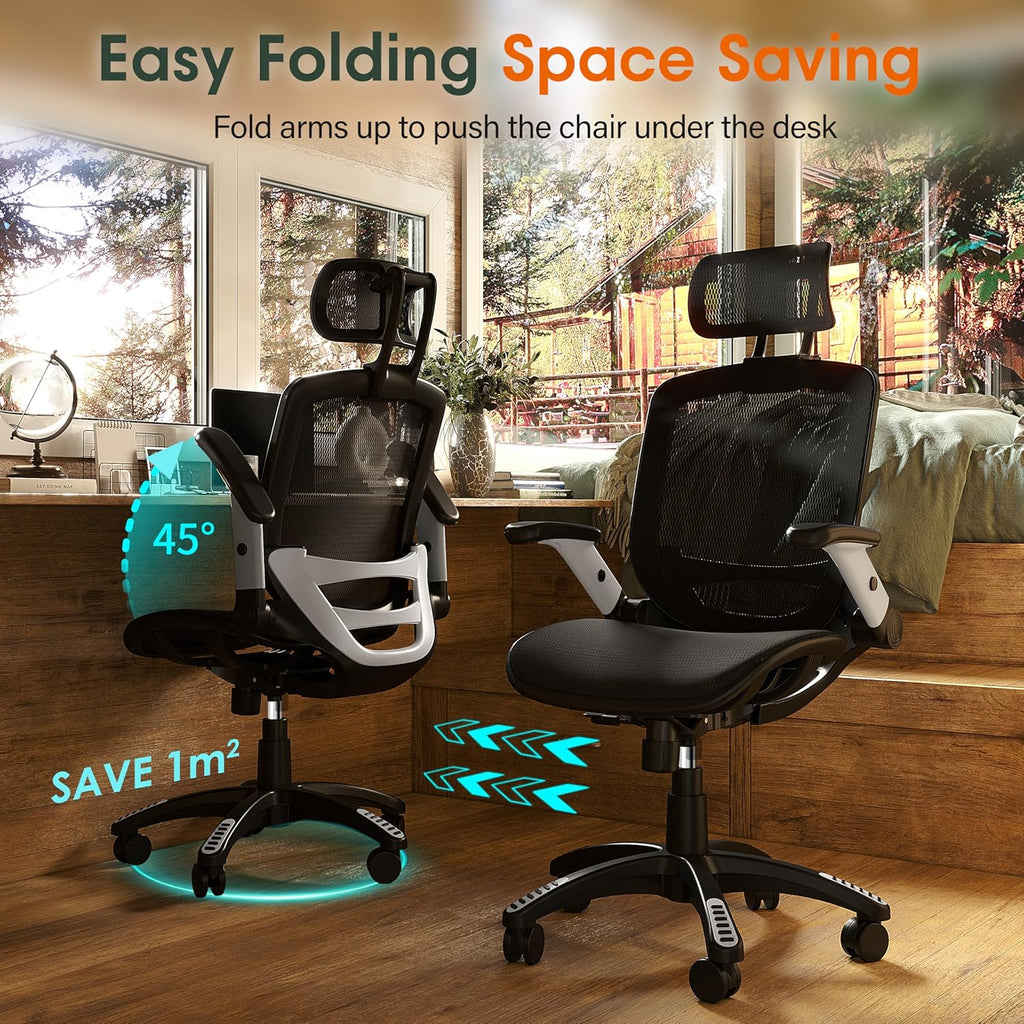 Ergonomic, High Back Home Desk Chair with Headrest, Flip-Up Arms, 90-120° Tilt Lock and Wide Cushion, Big and Tall