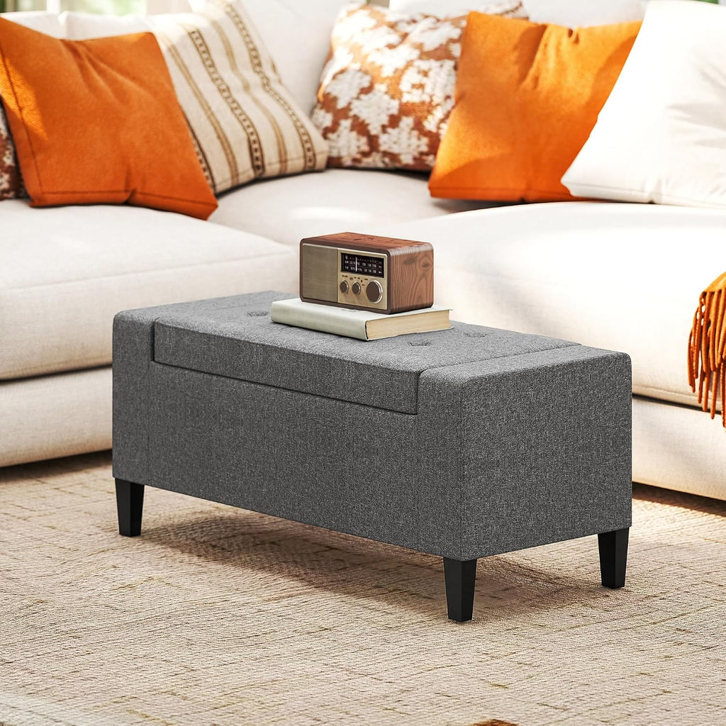 Storage Ottoman, Linen Upholstered Storage Bench with Lift Top and Button Tufted , Gray