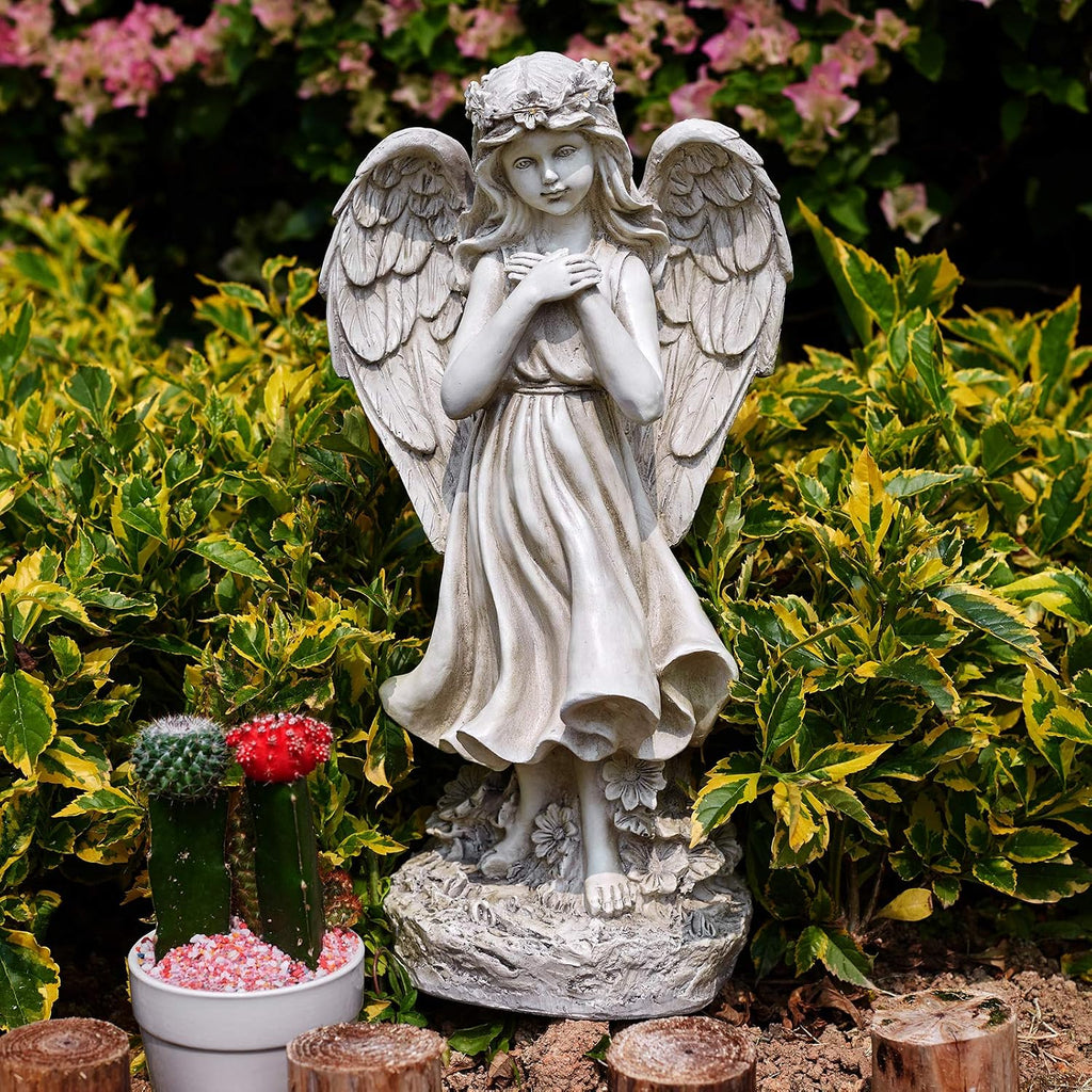 Garden Angel Figurines, Light Up Praying Angel Statues Outdoor Statue with Solar LED Lights , Lawn, Cemetary Grave