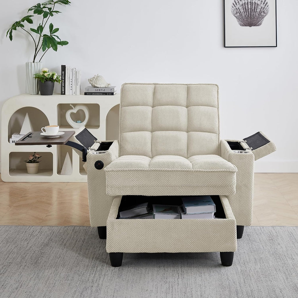 6-Position Adjustable Convertible Chaise Lounge Sleeper Chair with Storage, Modern Recliner Armchair with Swivel Tray