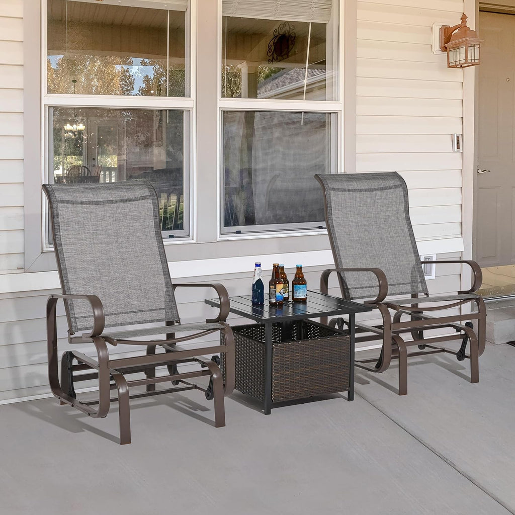 Outdoor Rocking Chair Patio Glider with Sling Seat Set of 2,Gray | Porch Chair and Outdoor Rocker with Steel