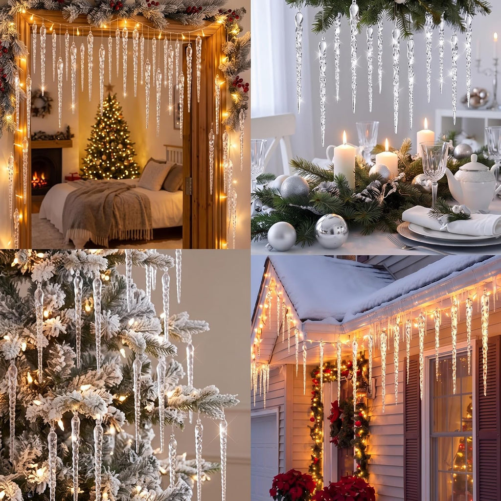 Large Crystal Icicles Ornaments Decor - Set of 24