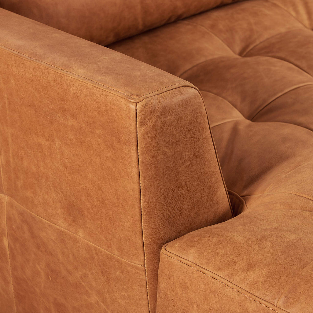 Calle Left-Facing Sectional Sofa, Full-Grain Pure-Aniline Italian Leather, Cognac Tan, Solid Wood Legs
